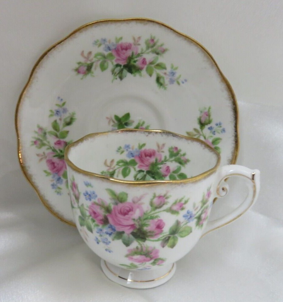 Vintage 1940s Roslyn Bone China Cup & Saucer Set - Moss Rose | eBay