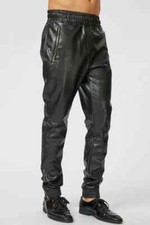 Men's Genuine Real leather Black Biker Jogger pants Slim fit Casual Trousers W34