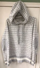 Jamison Womens Size S WHITE GRAY HOUNDSTOOTH Wool Angora Blend Hooded Sweater