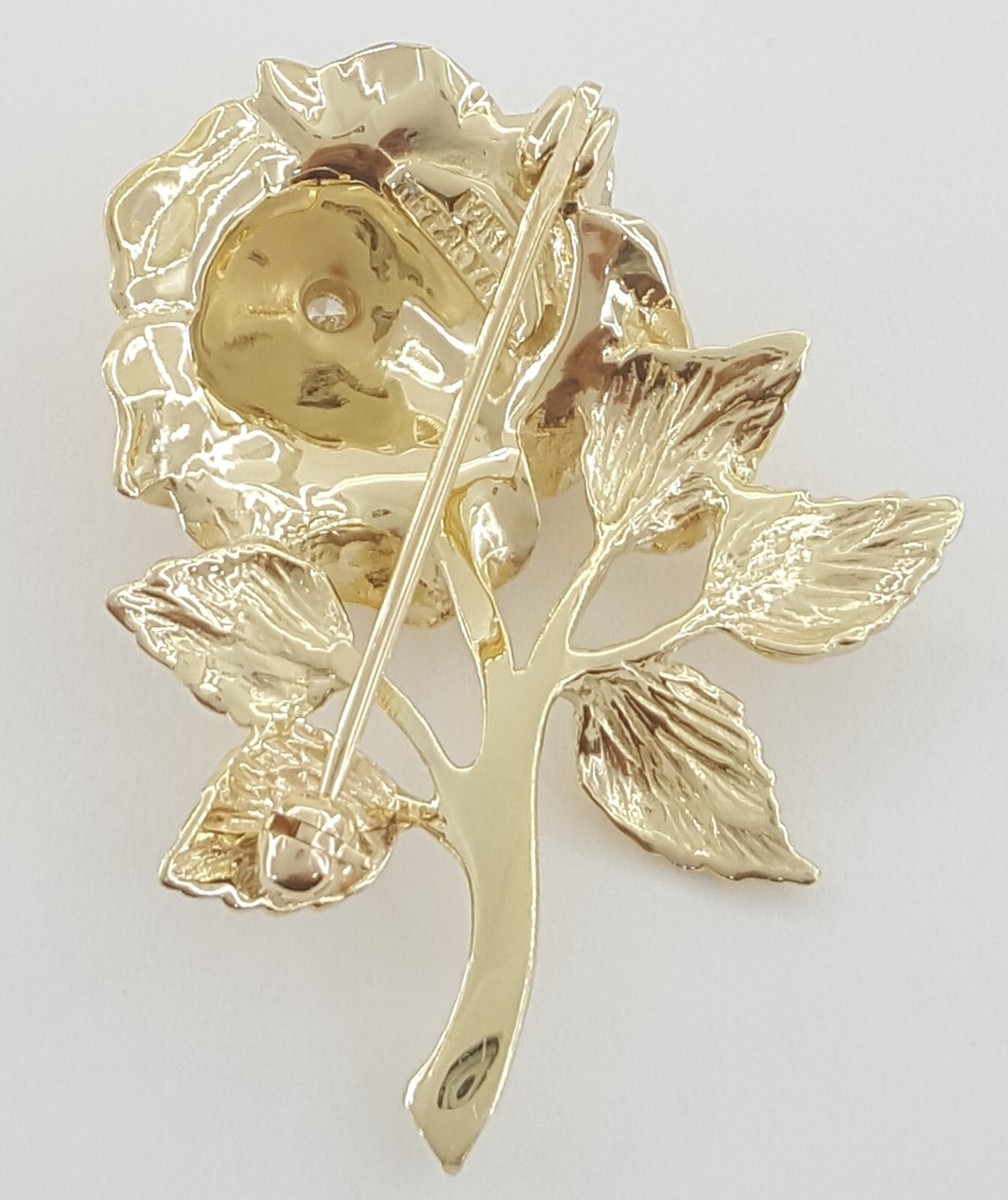Vintage Tiffany & Co Diamond Rose Flower Brooch Pin 14k Yellow