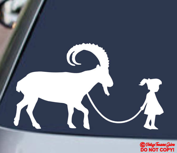 GIRL WALKING A IBEX Vinyl Decal Sticker Car Window Wall Bump