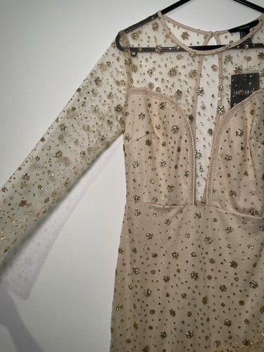 Forever 21 Glitter Champagne Occasion Fairy Core Mini Dress In Size 8 - Picture 3 of 14