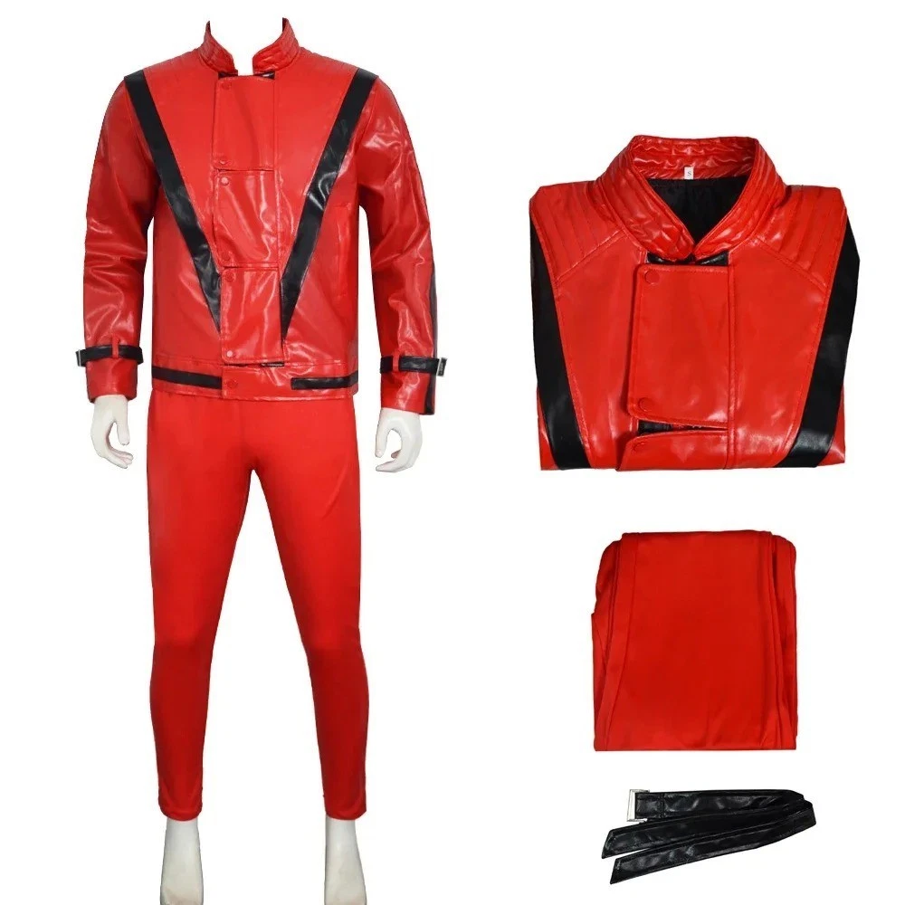 Michael Jackson Thriller MJ Red Faux Leather Jacket Halloween Costume Cosplay image 1