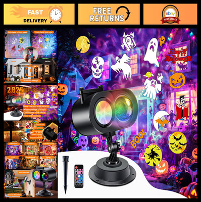2-in-1 HD Holiday Projector Lights - Outdoor Moving Patterns, Remote, 12 Slides,