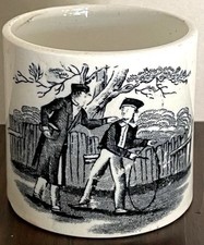 Antique Staffordshire Child  s Moral Mug c1830 Pearlware Transferware Boy Scene