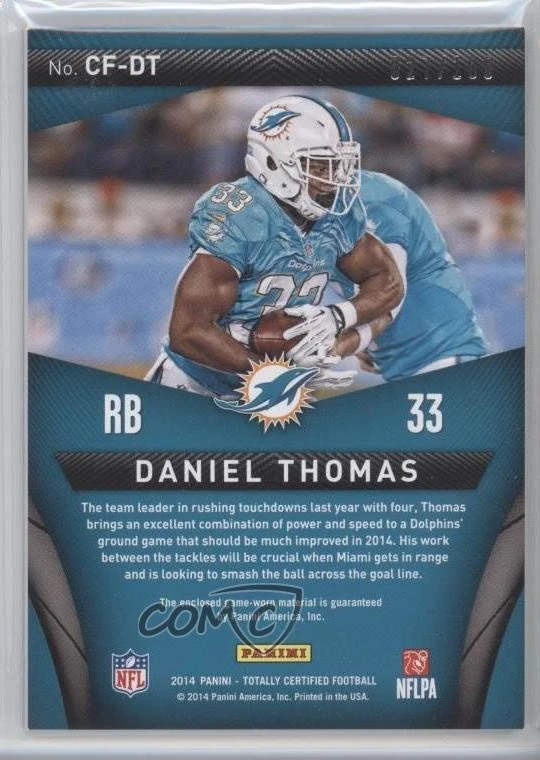 2014 Panini Totally Certified Certified Fabrics Red /100 Daniel Thomas #CF-DT - Image 2 of 2