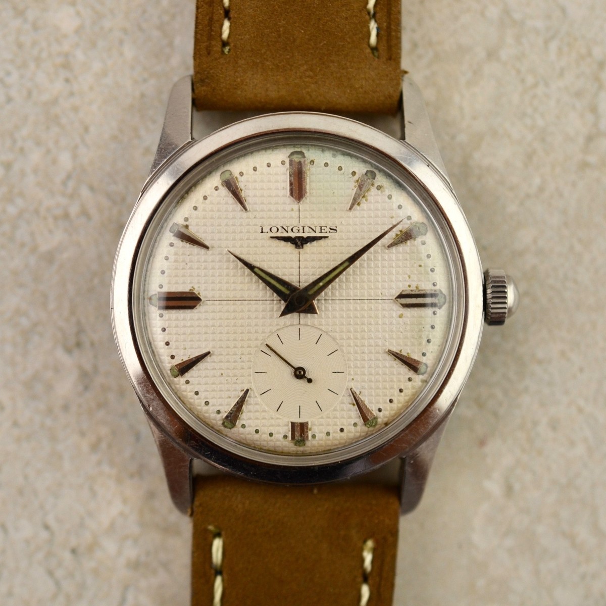 C.1956 Vintage Longines Calatrava waffle dial watch ref. 6822 cal