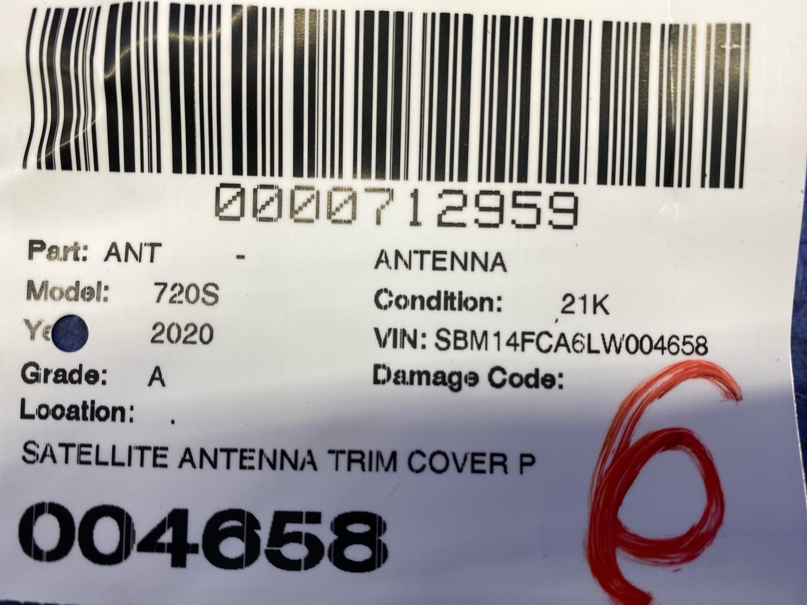 2018-2023 MCLAREN 720S SATELLITE ANTENNA TRIM COVER PANEL W/ MODULE 14M0251CP