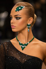Crystals AB and Emerald Ballroom Dance Jewelry Set Necklace Earrings Hair Piece