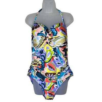 Anne Cole Colorful Floral Halter One Piece Swimsuit Size 16 Vacation Summer