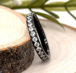 3mm Black Titanium Lightweight Ring CZ Inlay Scratch-Free Christmas Band for Her