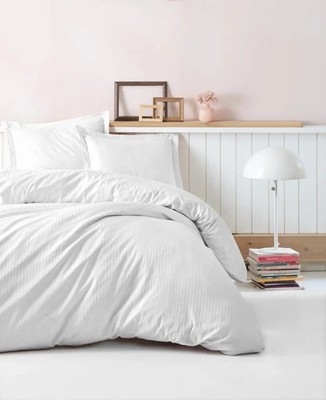 Satin Streifen Bettwäsche Weiß 200x220 Baumwolle 4-teilig, elegant, Cottonbox