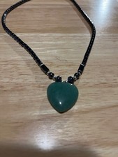 Hematite & Faux Turquoise Heart Shape Pendant 17"