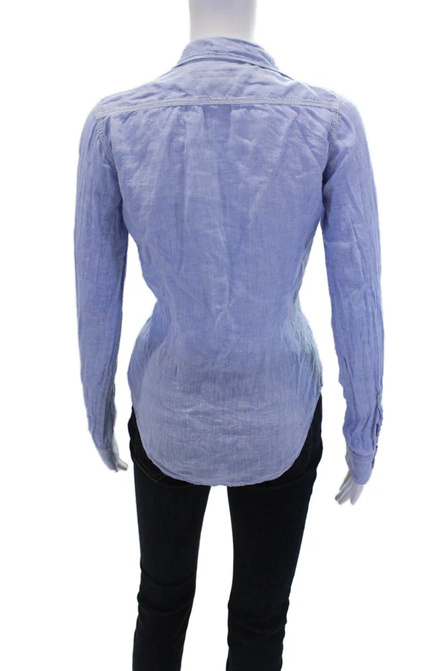 Blusa Ralph Lauren Mujer Lino Manga Larga Abotonada Azul Talla 02 Foto 3 de 4
