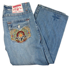 True Religion Billy Fit 38x29 Men USA Made Embroidered Bird Pocket Vintage Denim