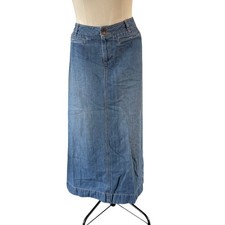 Vtg Y2K 2000s Denim Maxi Skirt Sz 10 Western Cowgirl Boho Split Back