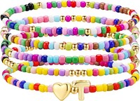 Bunte Perlen Armband Set 5 StüCk Handgefertigt Mit Buchstaben Boho FüR Damen
