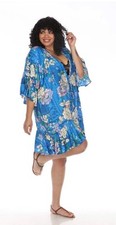 Johnny Was Blue Dove Ruffle Swim Cover-Up Kimono Plus Size NWT Size 1X