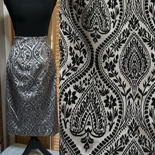 Vintage Black And Grey Paisley Below The Knee Worthington Skirt