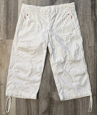 Vtg Nike Capri Women L Wide Leg Crop Pant White Drawstring Adjustable Leg Hiking