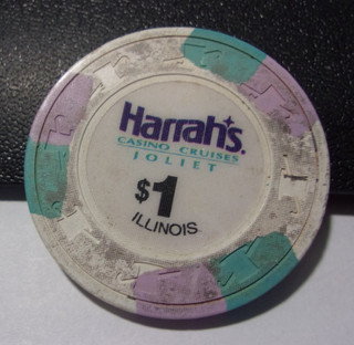 HARRAH'S RIVERBOAT GAMING CASINO CRUISES $1 poker gaming chip Joliet Illinois