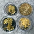 American Silver Eagles, Morgan & Peace, Black Ruthenium Gold 1 oz Silver 4 Total
