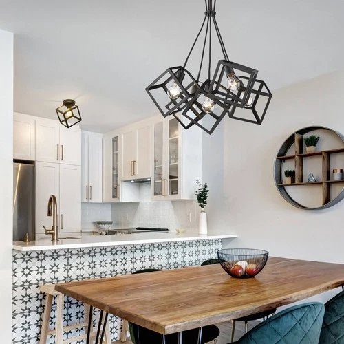 Golden Lighting Cassio 28" Matte Black Metal 5-Light Geometric Pendant - Picture 7 of 8