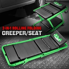 48" 2-in-1 Rolling Garage Mechanic Folding Z-Creeper Car Seat Stool Chair Green