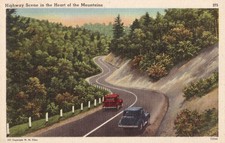 Postcard Highway Scene Mountains postmark 1952 Gatlinburg Tennessee c 1940 cars