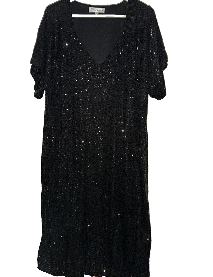Curvaceous plus size 24 Black sequin cocktail party dress - image 2 of 4