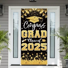 2025 Graduation Party Decorations - Black Gold Congrats Grad Class of 2025 Ba...