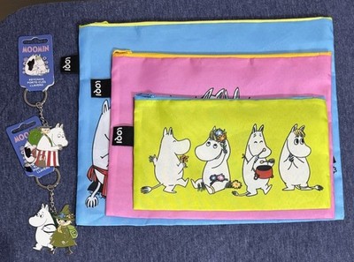 Loqi Moomin Together Lot 3 Zip Pockets + 2 Keychains NWT $53