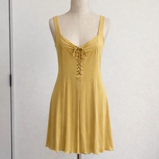 Vintage Victoria's Secret Slip Dress SZ S Yellow Lace Up Mini Gold Label Fairy