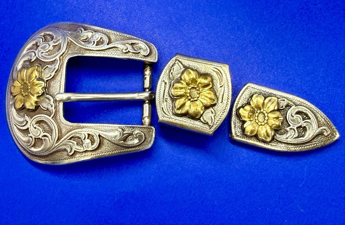 3 Piece Ranger Style Replacement Western Ornate Belt Buckle Keeper