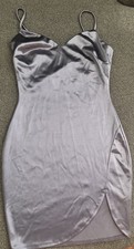 Silver Velvet Strappy Bodycon Mini Dress with Side Slit, Sleeveless V-Neck