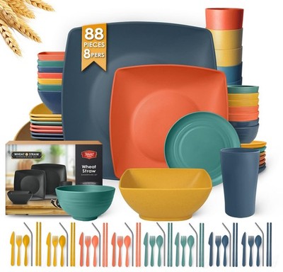 Teivio 88-Piece Kitchen Plastic Wheat Straw 88Pcs（Serves 8）, Fall Multicolor