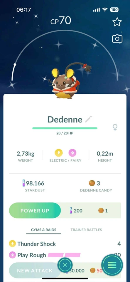 NINTENDO Pokémon Go - Shiny Dedenne Holiday Attire Costome - Mini PTC 20K Stardust