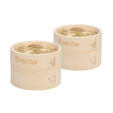 4 Inch Bamboo Steamers 2-Pack Set -Handmade Dim Sum Steamer Wooden Cooker -NEW