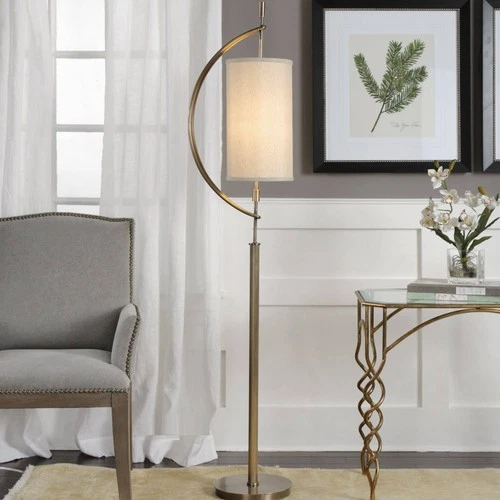 Modern Floor Lamp 66" Tall Brass Linen Hardback Shade Living Room Reading House - Picture 1 of 3