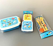 Daiso 8 pc Bento Lunch Boxes School Set CARS Cutlery Police Fire Bus Kids Childs