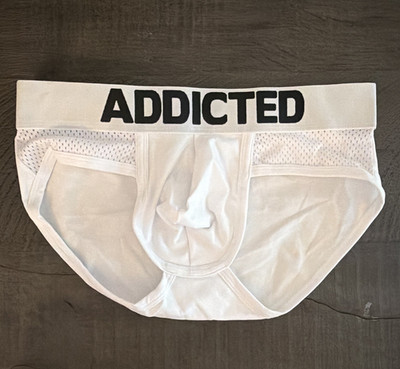 Addicted Men's Brief Underwear White Mesh Solid Regular Size M/32