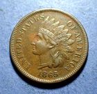 1865 Plain 5 Indian Cent  Ch. VF