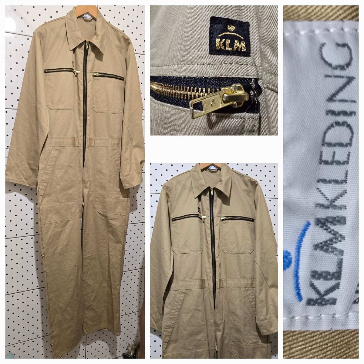 Vintage KLM Kleding Dutch Workwear Overalls Beige Cotton Size NL47 