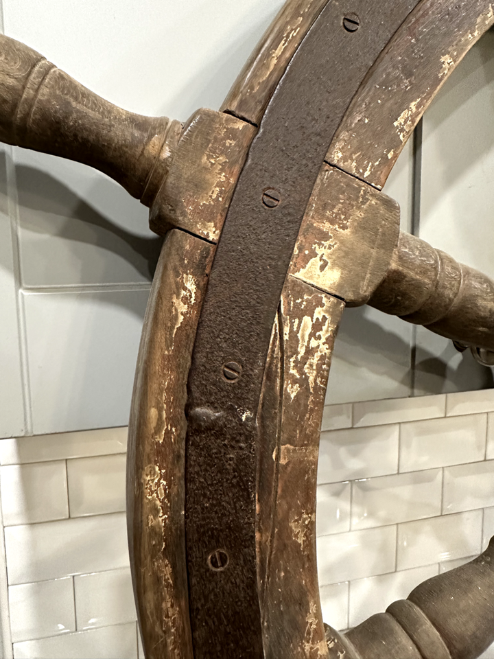 Vintage Nautical Ship's Steering Wheel, Heavy Weight, Wood & Metal