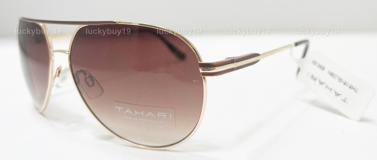 Tahari Brown and Gold Sunglasses Tahari Aviator Slice Sunglasses Brown Tortoise Gold Brown  main image 4