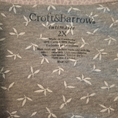 Womens S/S Long Nightgown Croft & Barrow Grey Leaf Cotton Blend Knit Size 2X - Picture 5 of 7