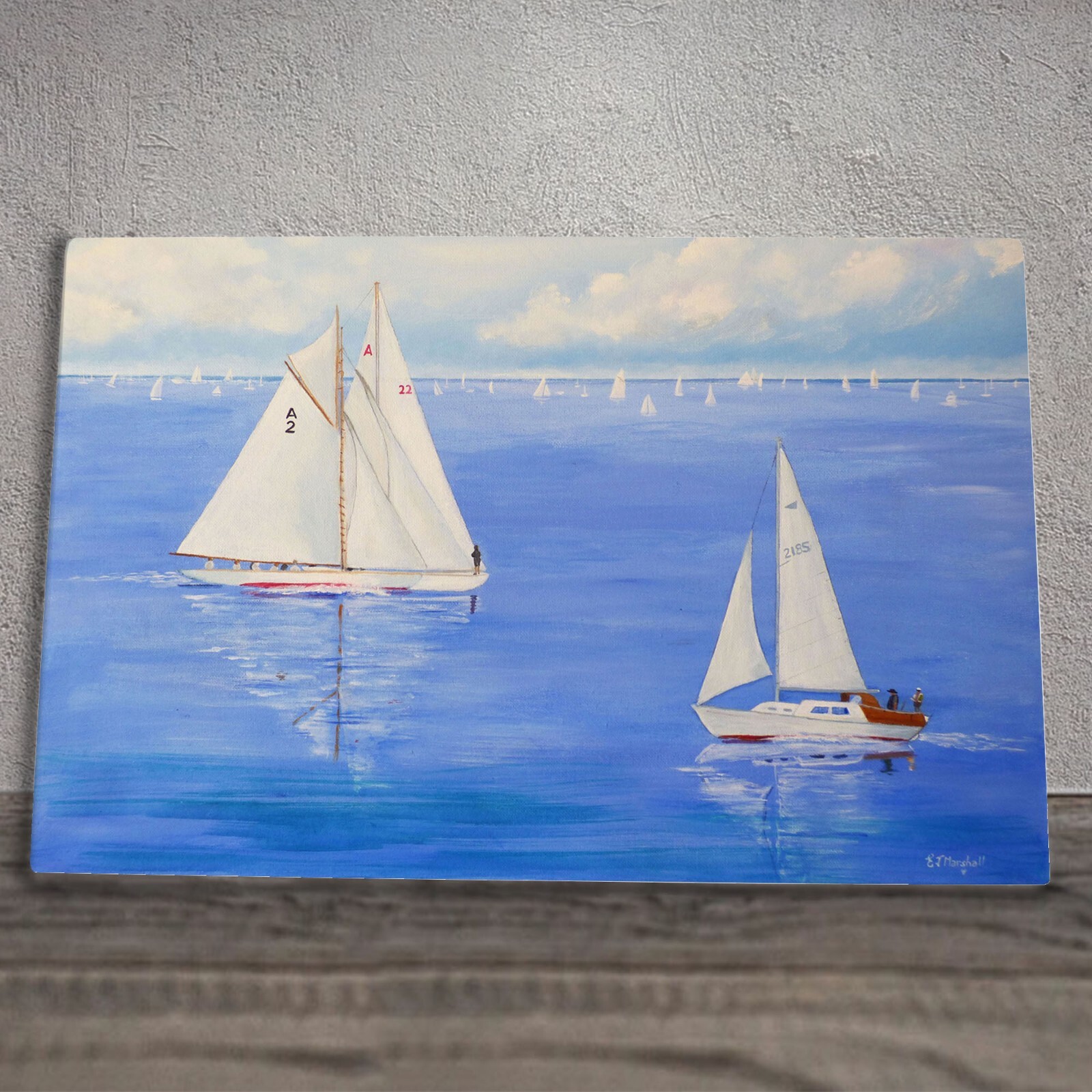 Sailboats Ceramic Tile Picture Plaque Sign Wall Art Nautical By Esther Marshall