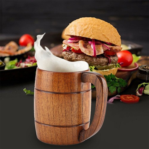 Boccale di birra in legno grande da 350 ml, boccale di birra in legno per uomo e - Foto 9 di 12