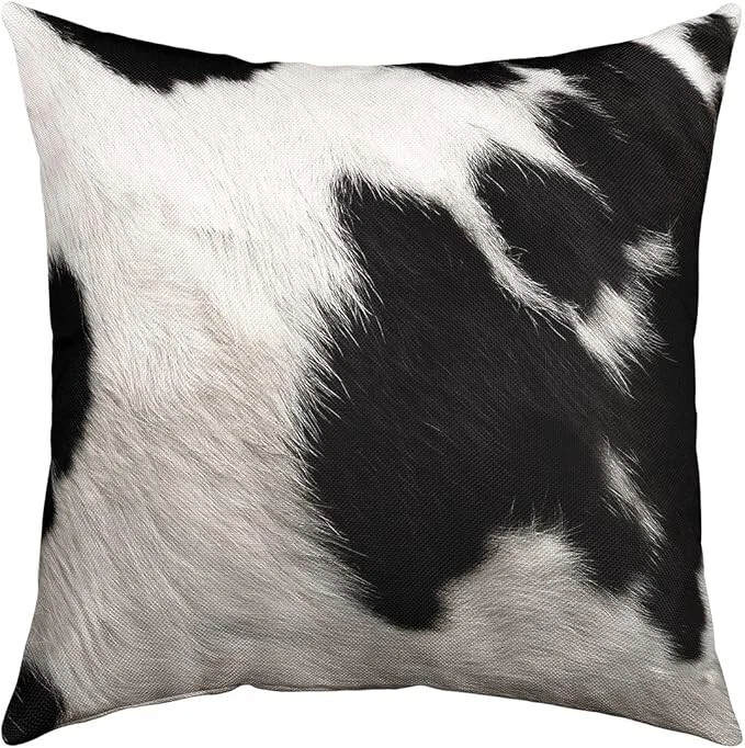 Fundas de almohada de cojín de cuero de vaca genuino - Paquete de 3 fundas de almohada de pelo sobre cuero natural Foto 4 de 4