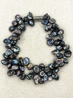 Two Strand Silver Blue Peacock Keshi Genuine Freshwater Mother Of Pearl Bracelet